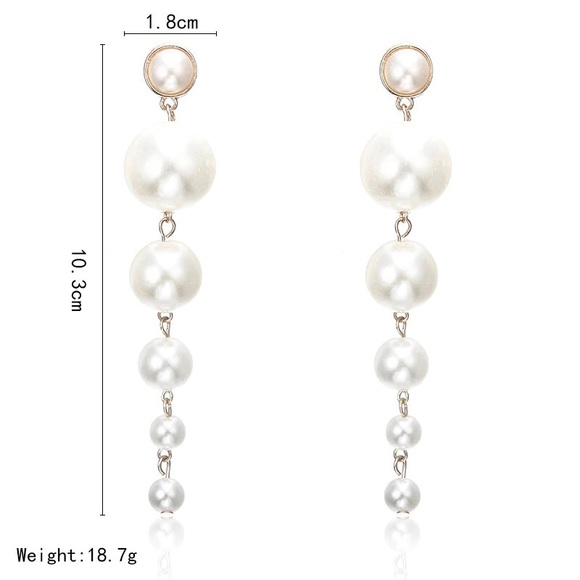 Elegant Long Drop Pearl Statement Earrings - Picture 5 of 6